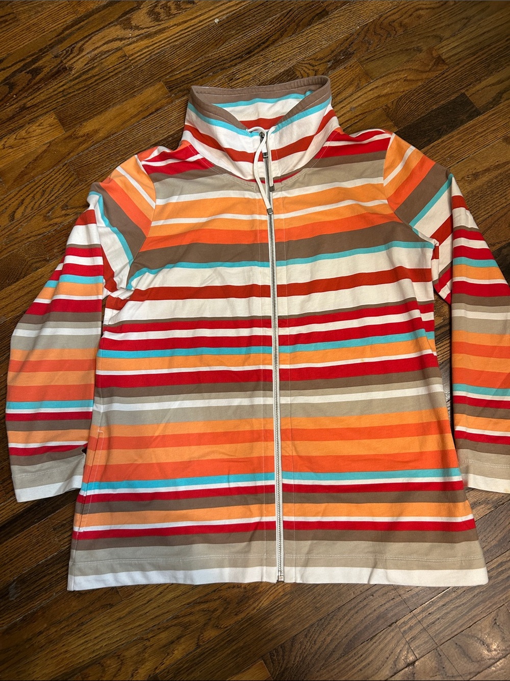 Tommy Bahama Women’s Multicolor Striped Zip Jacket — Orange, Red, Teal & Cream